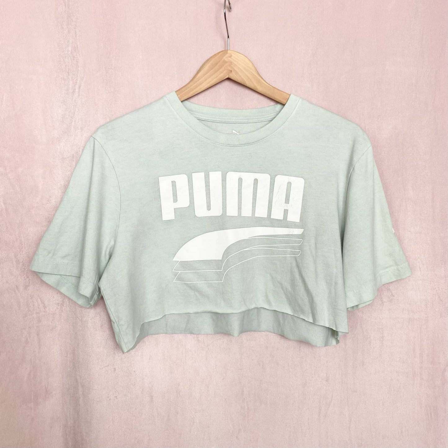 Reworked Puma Logo Mint Green Crop Tee, Size Medium