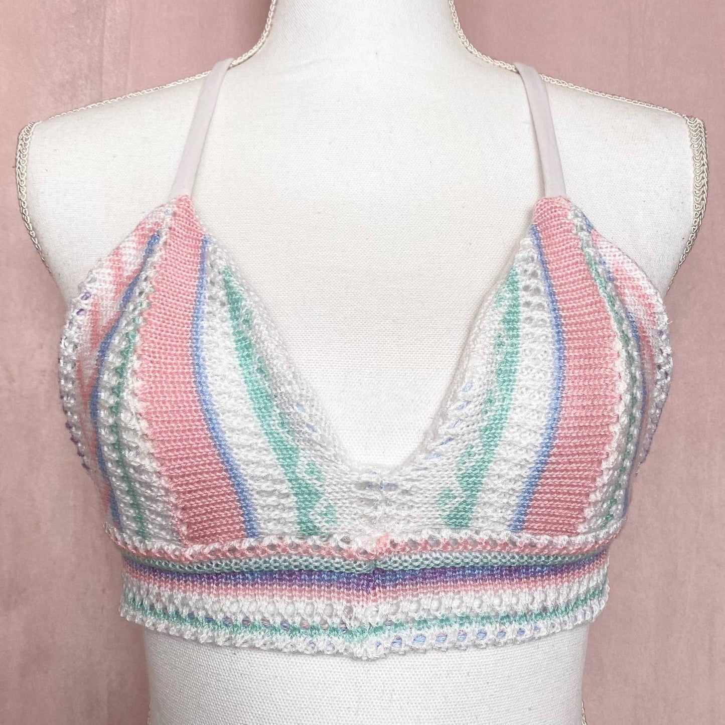 Upcycled Acrylic Knit Bralette Crop Top, Size Small
