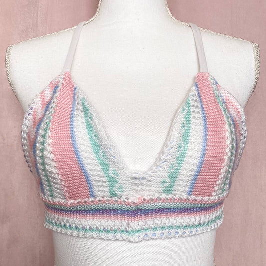 Upcycled Acrylic Knit Bralette Crop Top, Size Small