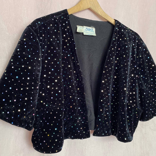 Vintage Sparkly Velvet Crop Jacket, Size XL