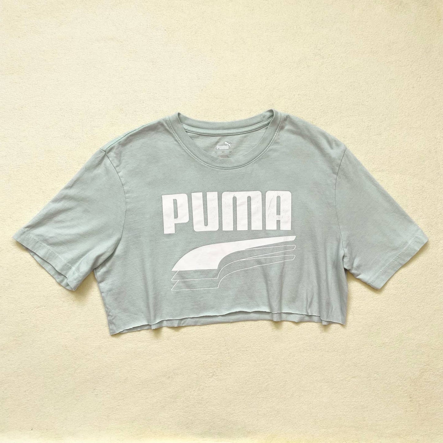 Reworked Puma Logo Mint Green Crop Tee, Size Medium
