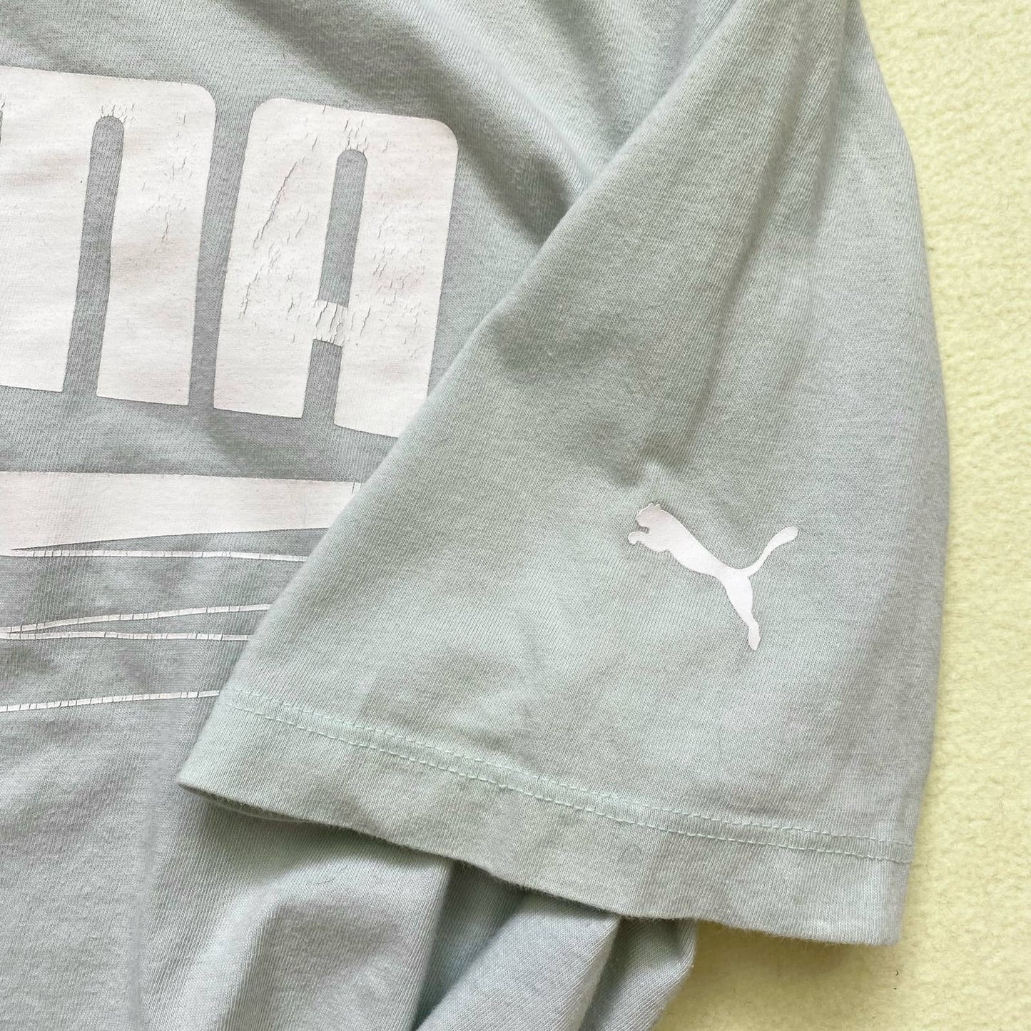 Reworked Puma Logo Mint Green Crop Tee, Size Medium