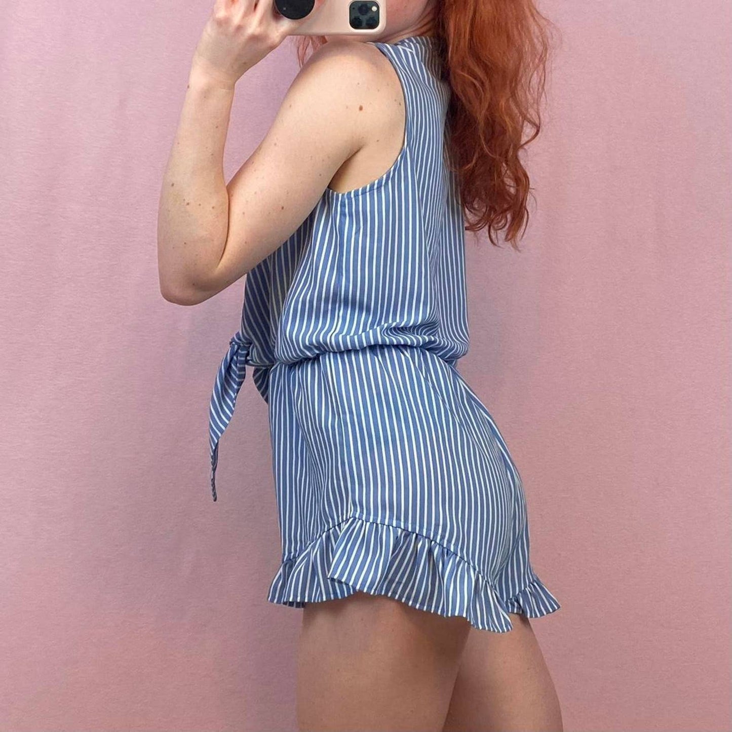 Secondhand Tiger Mist Striped Ruffle Hem Romper, Size XS