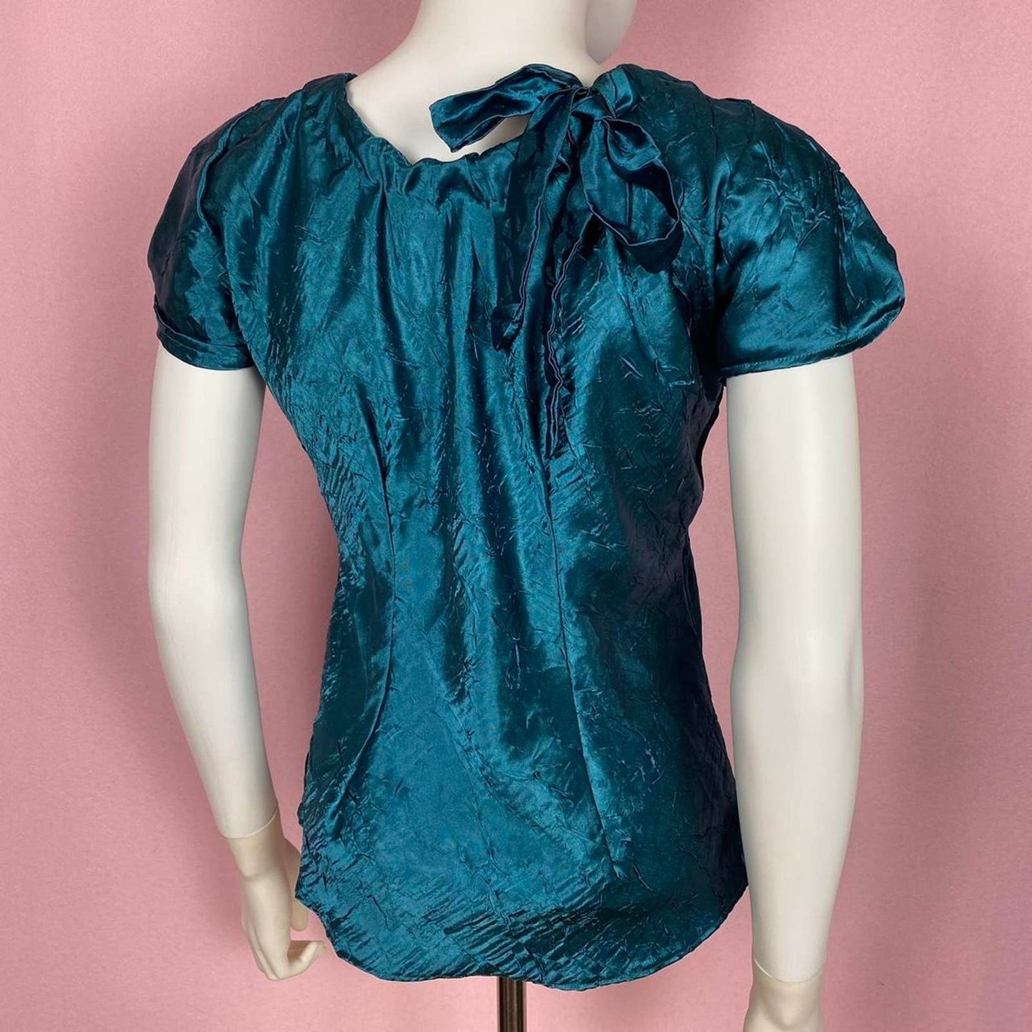 Secondhand Handmade Short Sleeve Teal Blouse, Size Small