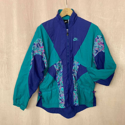vintage 90s windbreaker teal blue long sleeve retro jacket, size small men’s