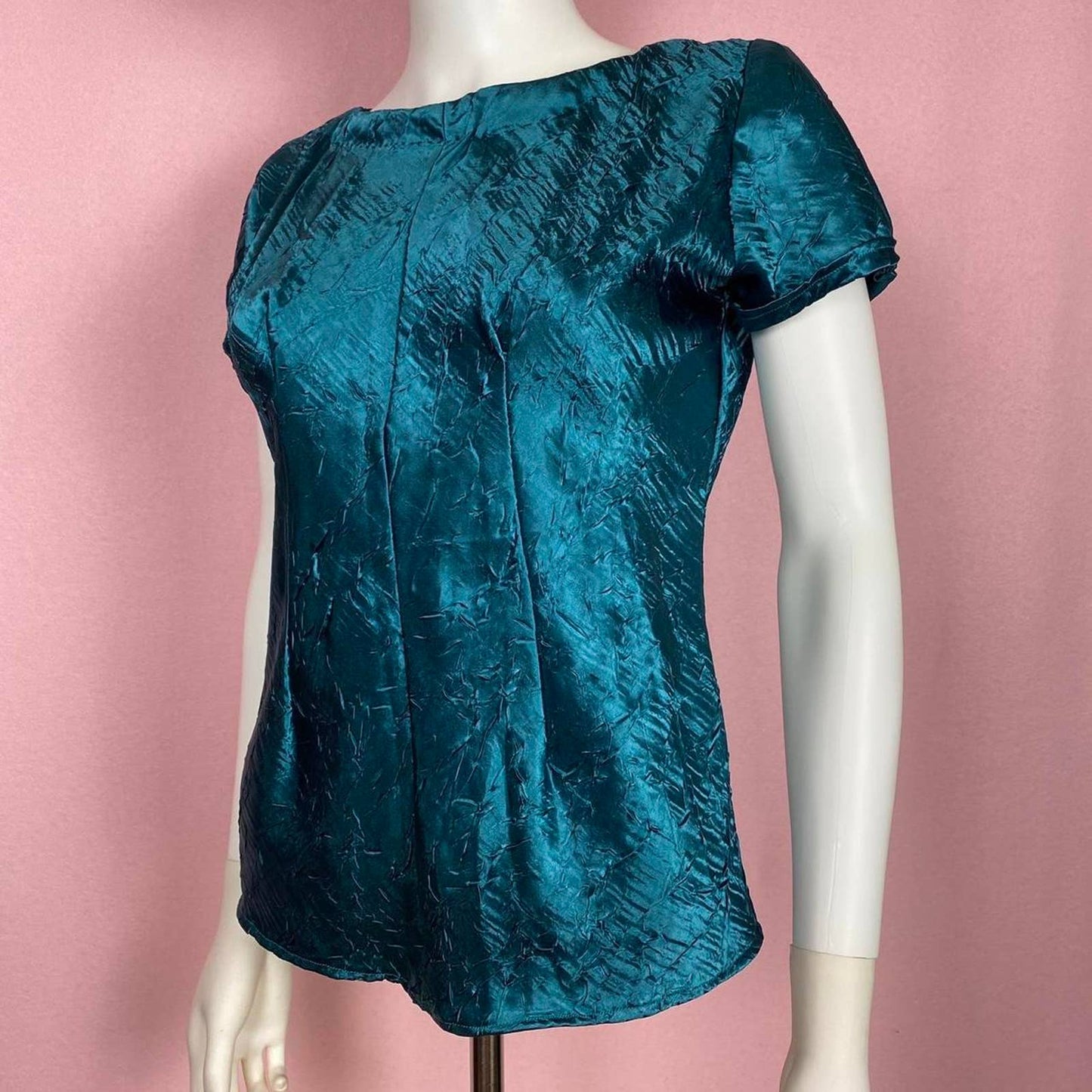 Secondhand Handmade Short Sleeve Teal Blouse, Size Small