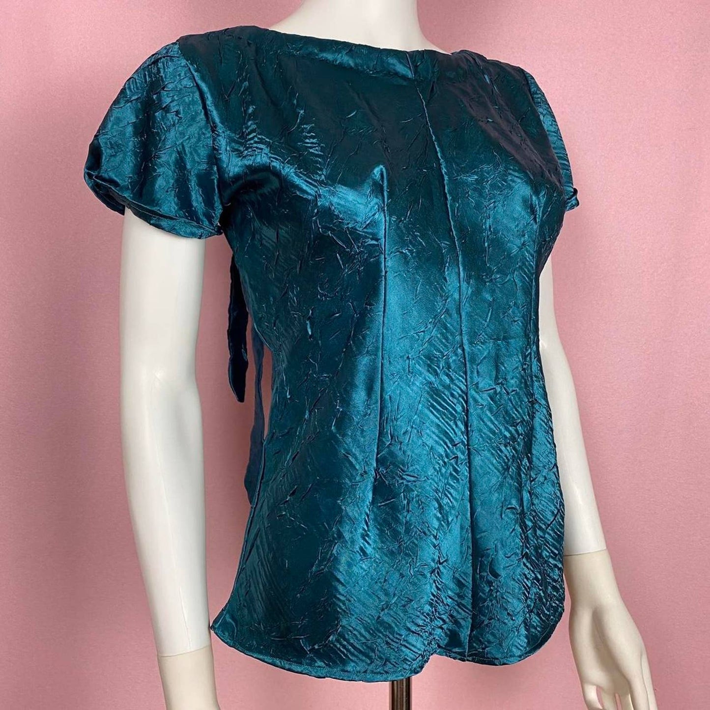 Secondhand Handmade Short Sleeve Teal Blouse, Size Small