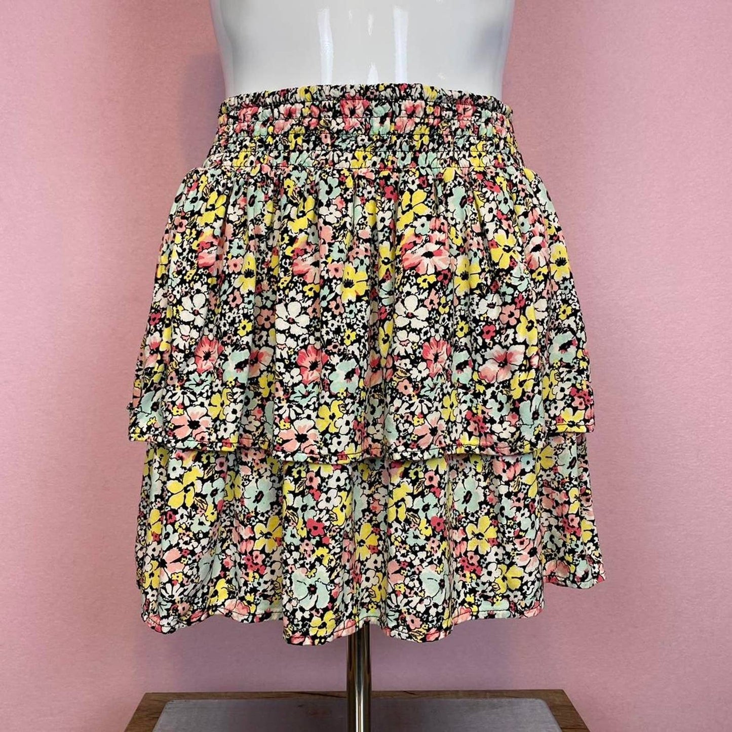 Secondhand No Boundaries Floral Ruffle Mini Skirt, Size Small