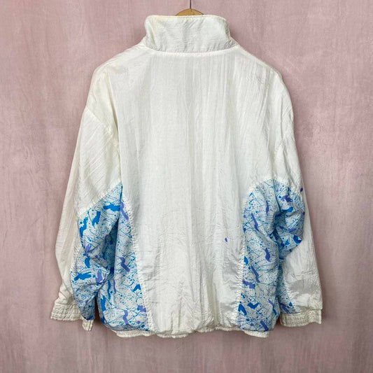 Vintage 90s Cream White Blue Windbreaker, Size Extra Large