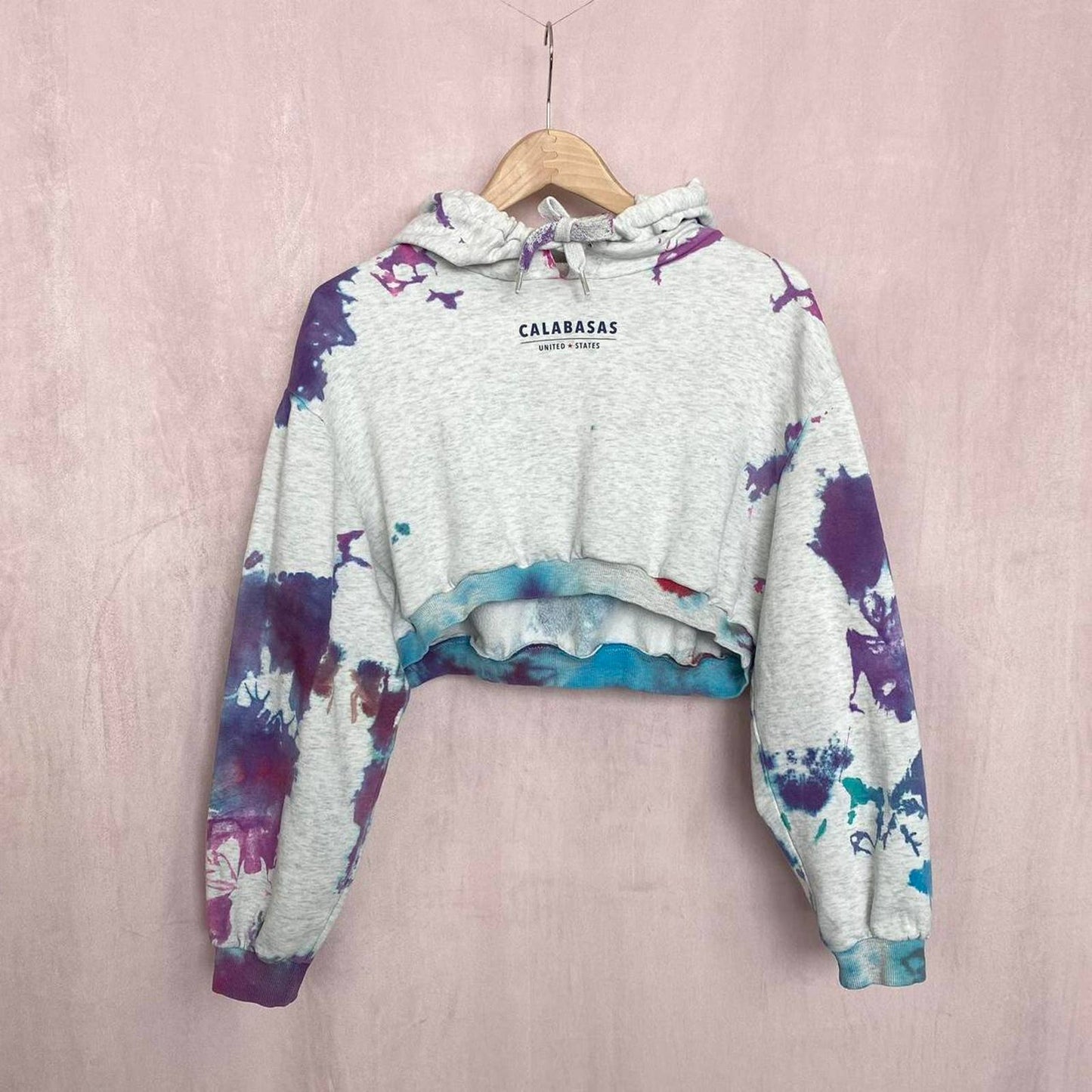 Reworked Calabasas Tie Dye Crop Hoodie, Size Medium