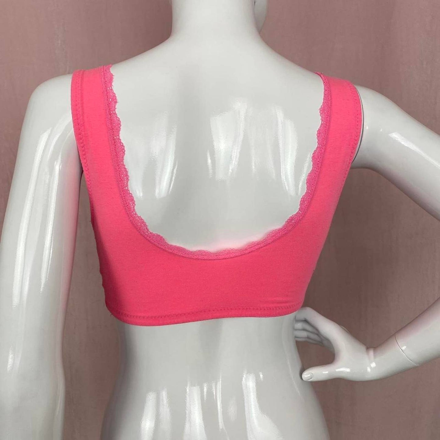 Lamaze Bright Neon Pink Lace Trim V-Neck Wrap Bralette, Size Small