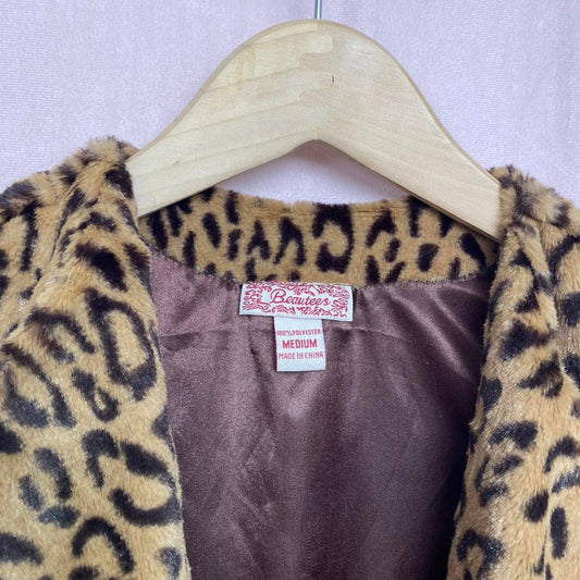 Y2K Beautees Leopard Print Faux Fur Vest, Size XS