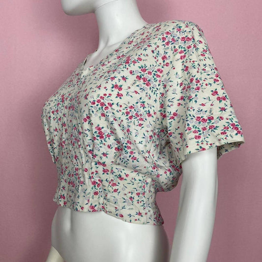 Vintage Handmade Floral Crop Tee, Size S/M