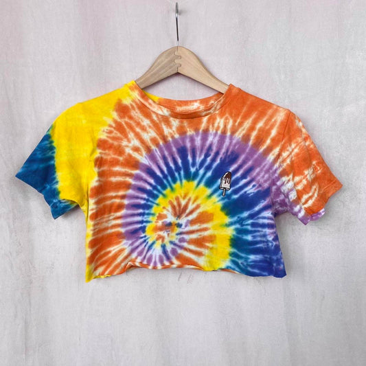 Reworked Eighty Eight Retro Rainbow Tie Dye Ice Cream Popsicle Crop Tee, Fits Size Small