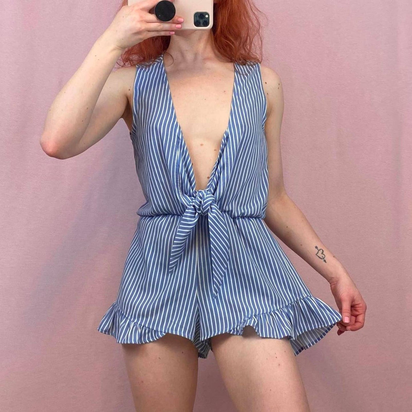 Secondhand Tiger Mist Striped Ruffle Hem Romper, Size XS