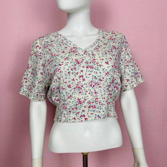 Vintage Handmade Floral Crop Tee, Size S/M