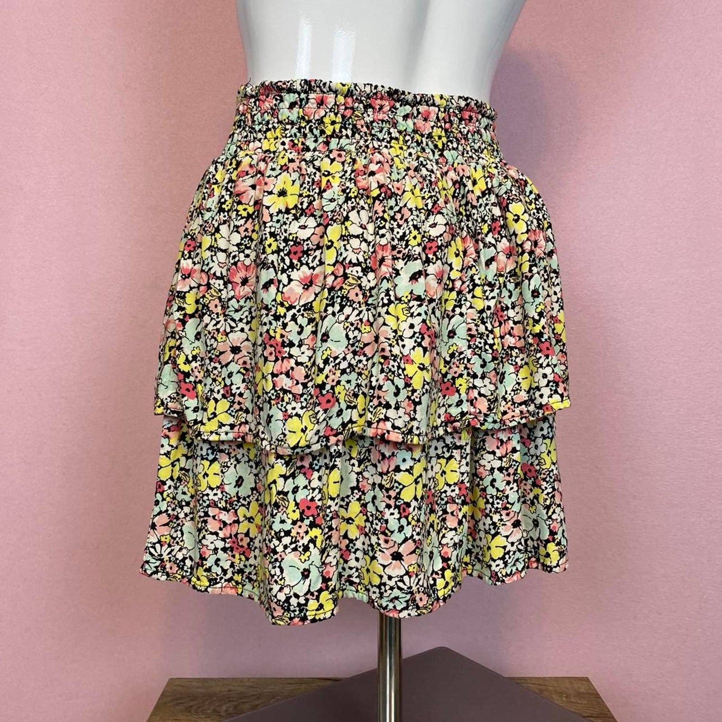 Secondhand No Boundaries Floral Ruffle Mini Skirt, Size Small