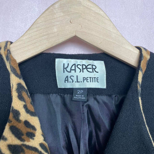 Vintage Kasper Leopard Print Black Blazer, Size Small