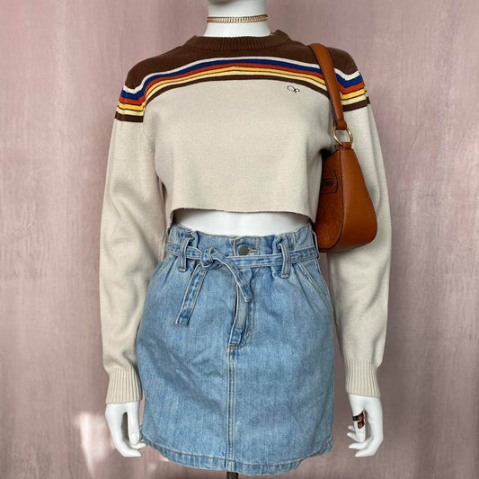 vintage ocean pacific cropped stripe brown tan knit sweater, fits size medium