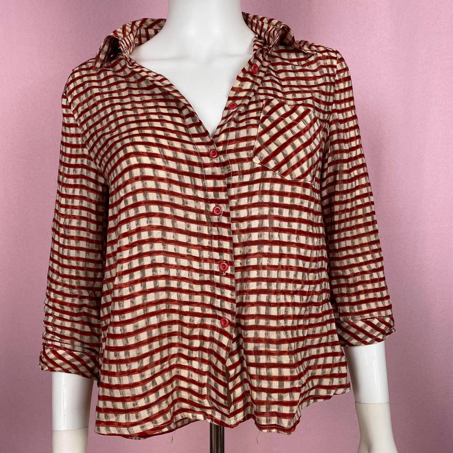 Secondhand XXI Checker Print Button Down Blouse, Size Medium