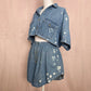 Upcycled Vintage Denim Bleach Heart Button Front Skirt Set, Size M/L