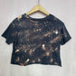 Reworked Fifth Sun Floral Skull Distressed Crop Tee, Size Medium