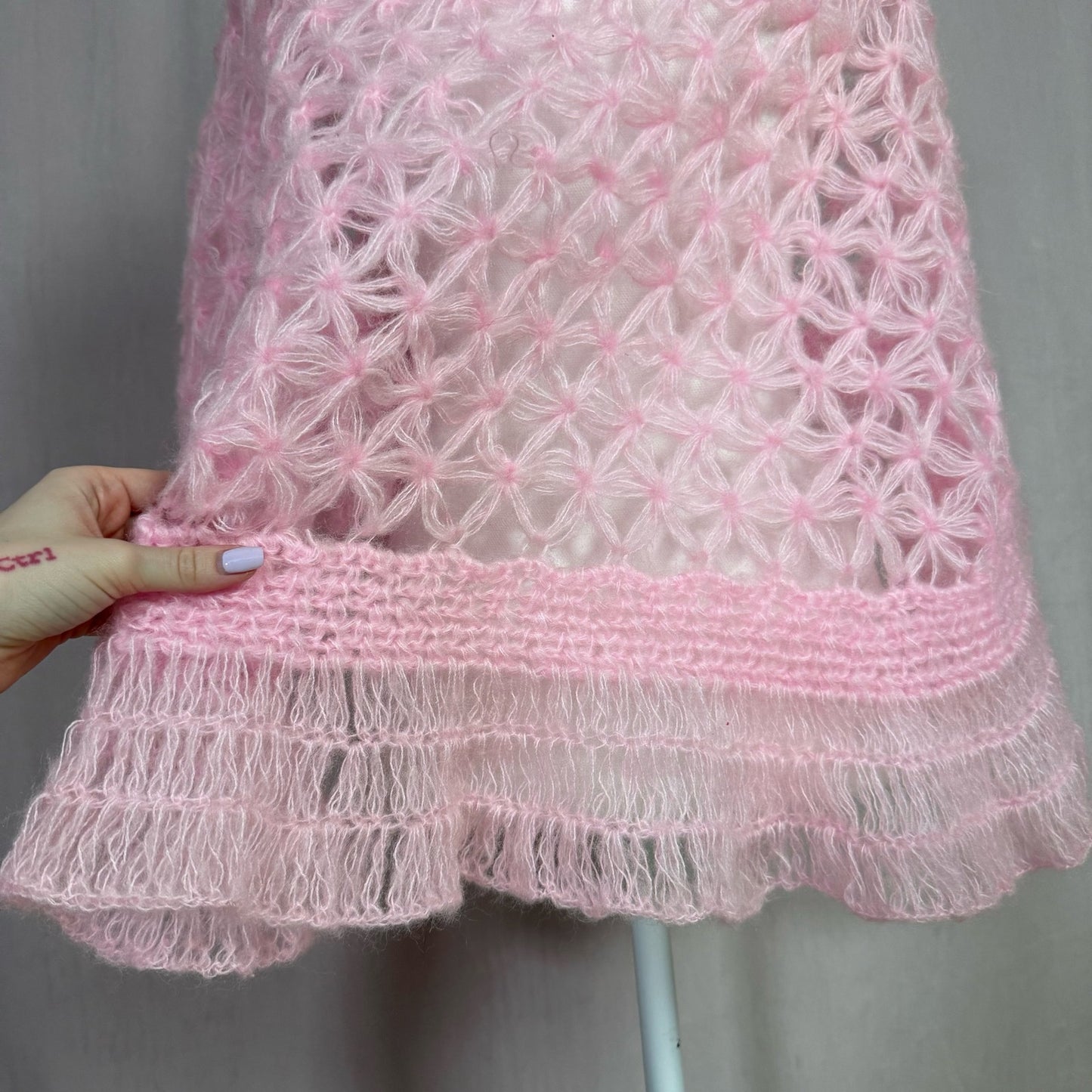 Vintage Bella Handmade Crochet Pink Shawl