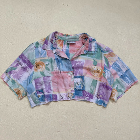Upcycled Vintage Alfred Dunner Crop Button Up, Size 14