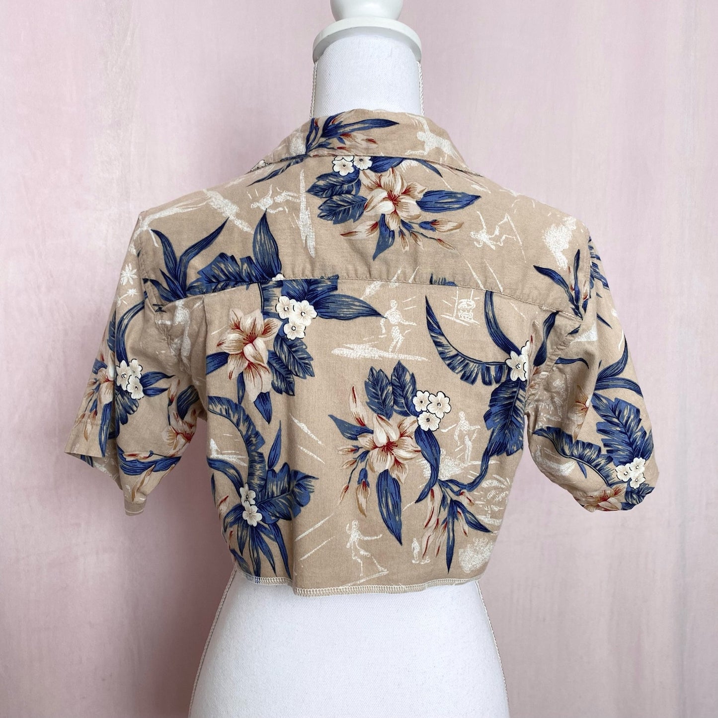 Upcycled Crop Hawaiian Shirt Button Up, Size S/M