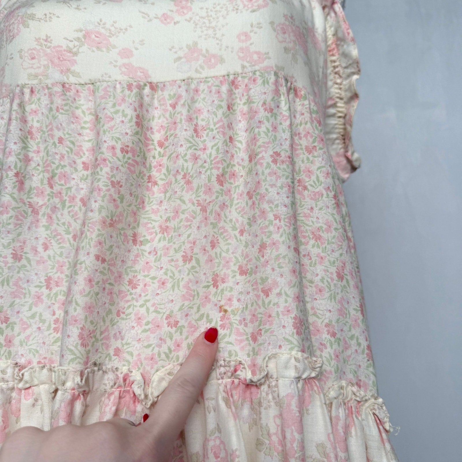 Vintage 90s Cream Pink Floral Ruffle Midi Dress, Size XL strawbana Vintage 90s Cream Pink Floral Ruffle Midi Dress, Size XL strawbana