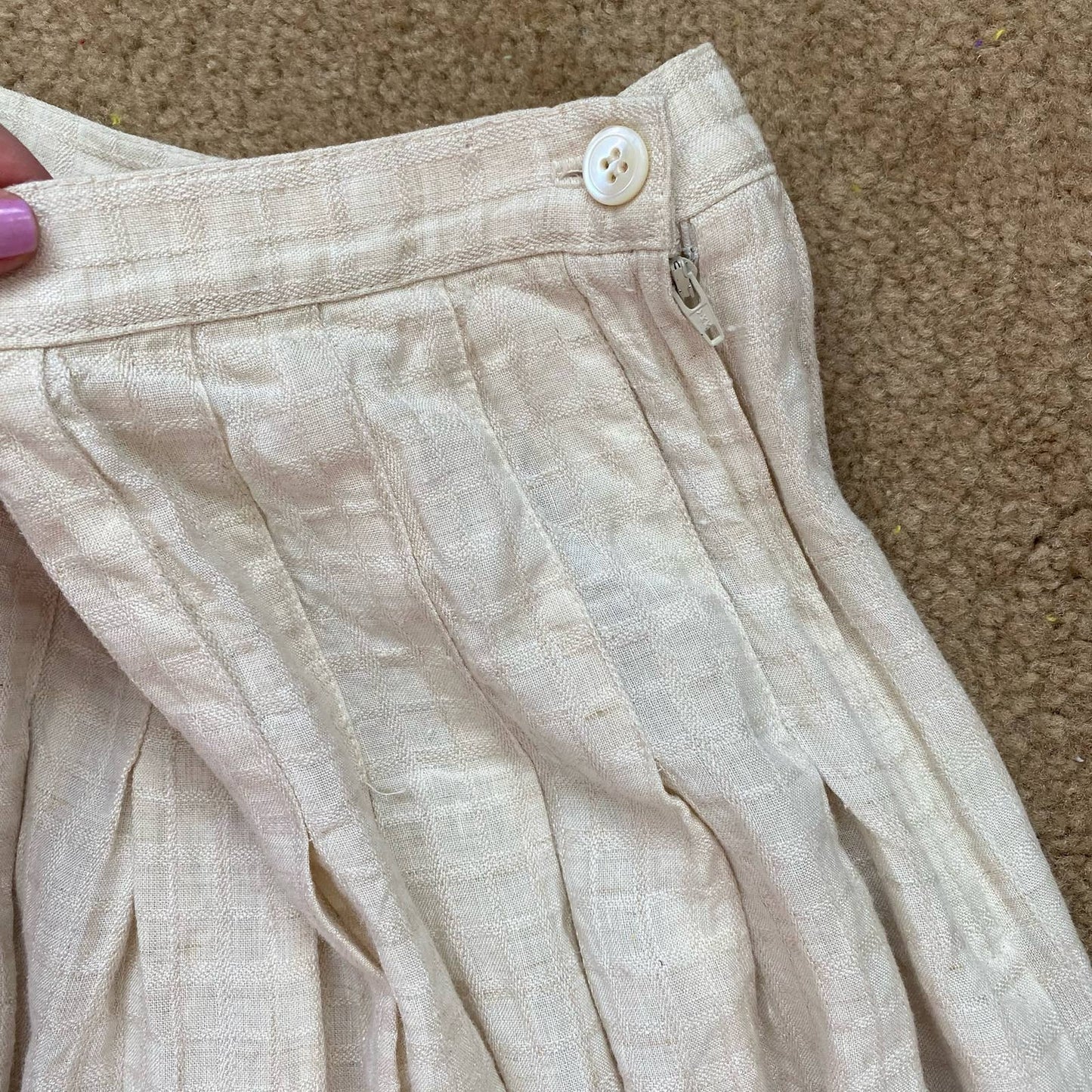 Vintage Linen Pleated A-line Midi Skirt, Size 24”