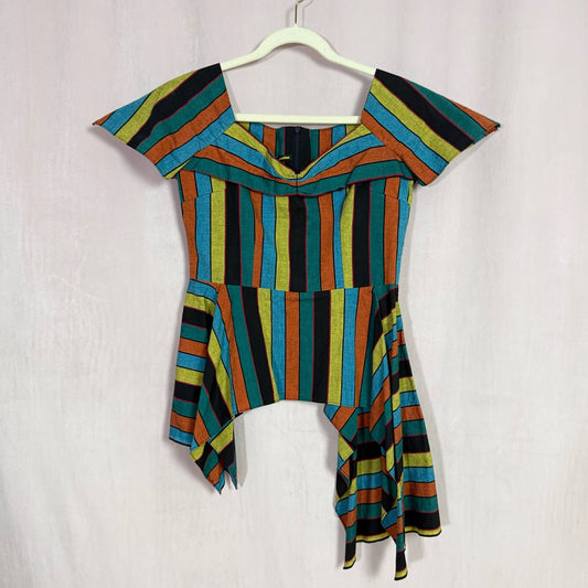 Secondhand Ethnic Nation Stripe Asymmetrical Top, Size Medium