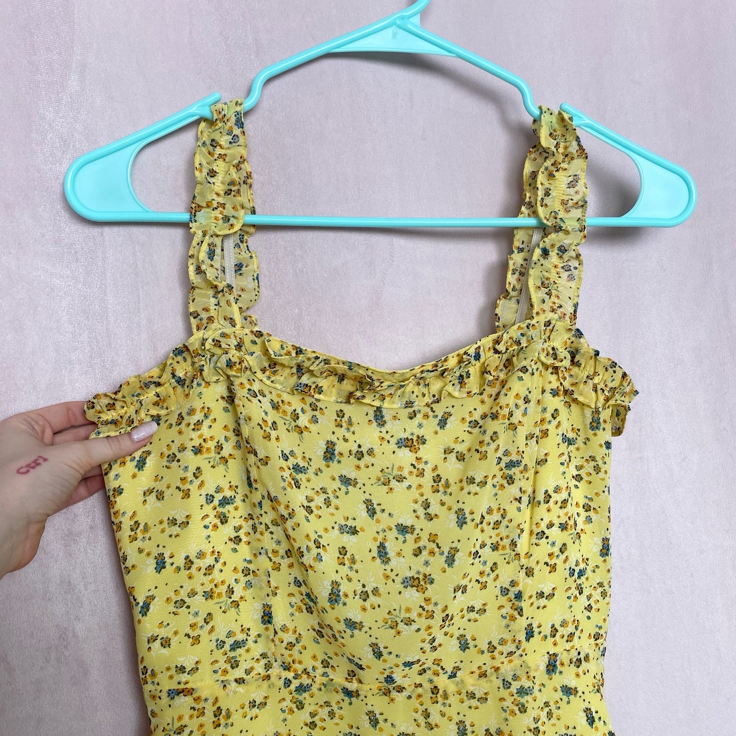 Secondhand 2bella Yellow Ditsy Floral Mini Dress, Size Small