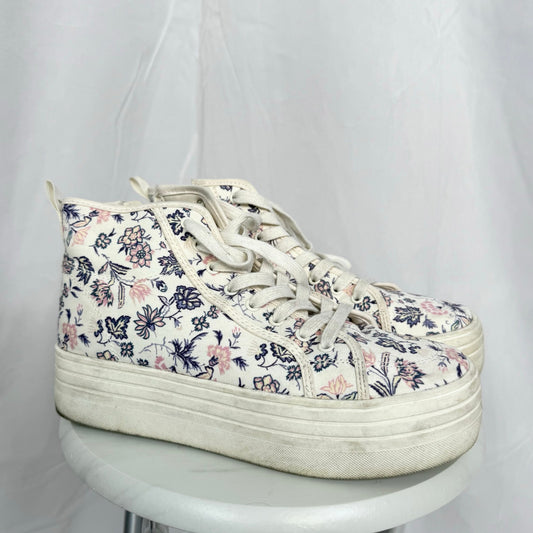 Secondhand University Thread Floral Platform High Top Sneakers, Size 7.5