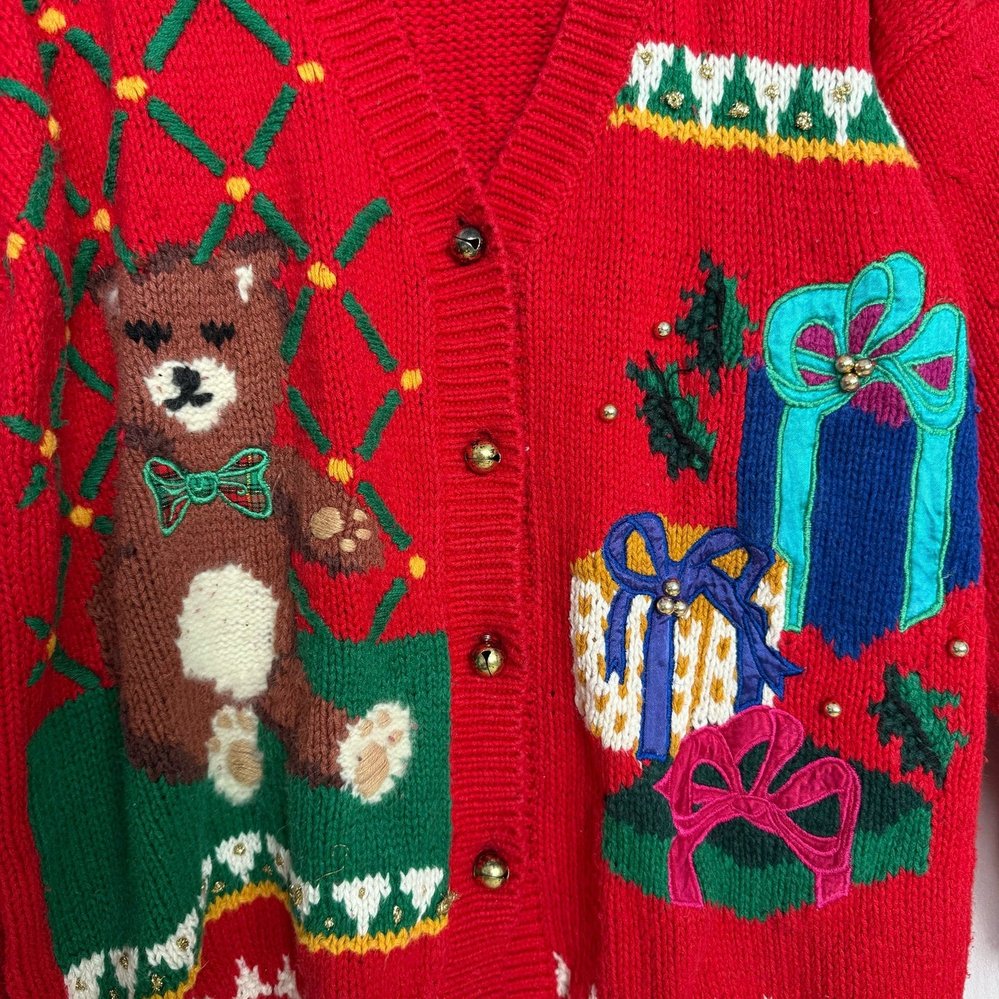 Vintage Jingle Bell Christmas Sweater Cardigan, Size Large