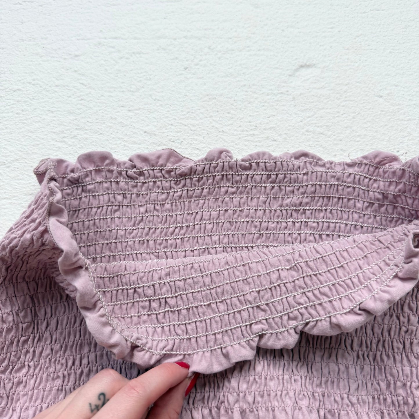 Reworked Lavender Smocked Ruffle Hem Tube Top, Size Large