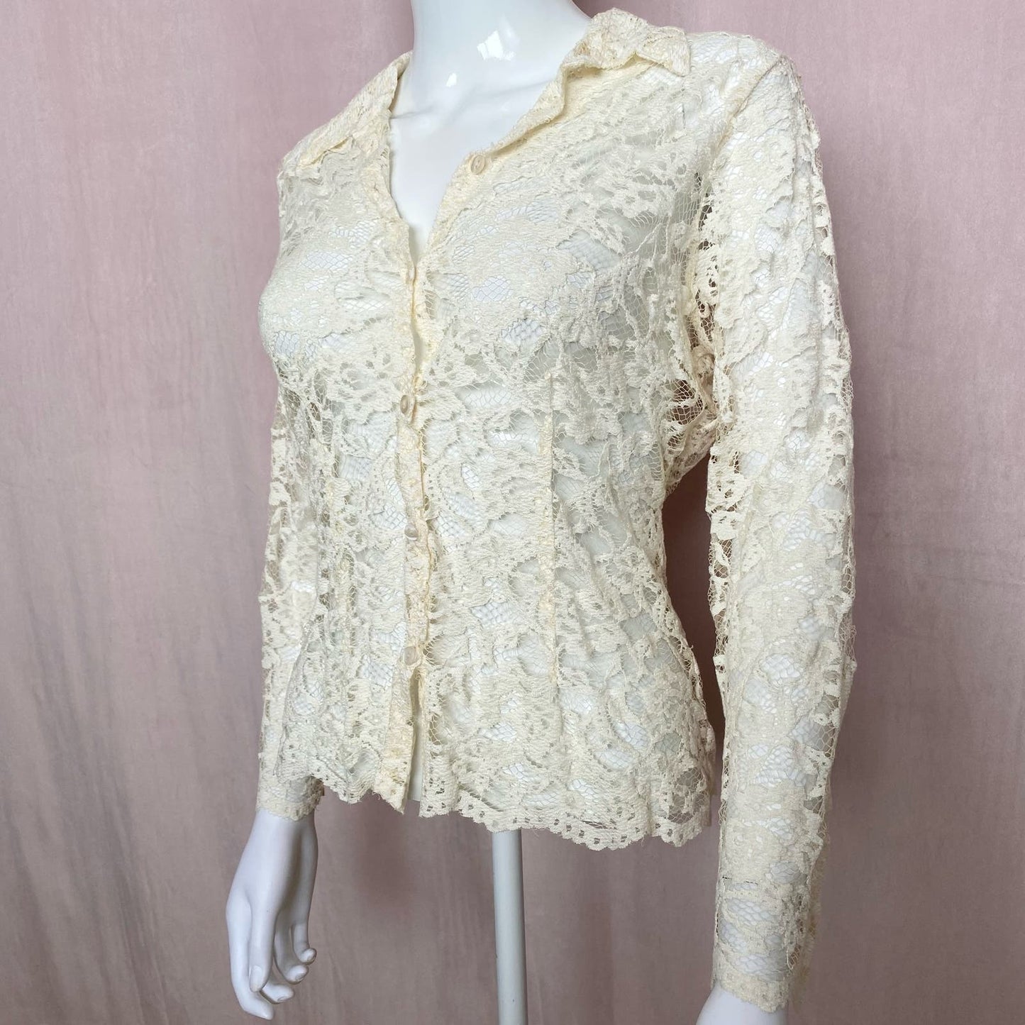 Vintage ICE Cream Lace Button Up Long Sleeve, Size Small