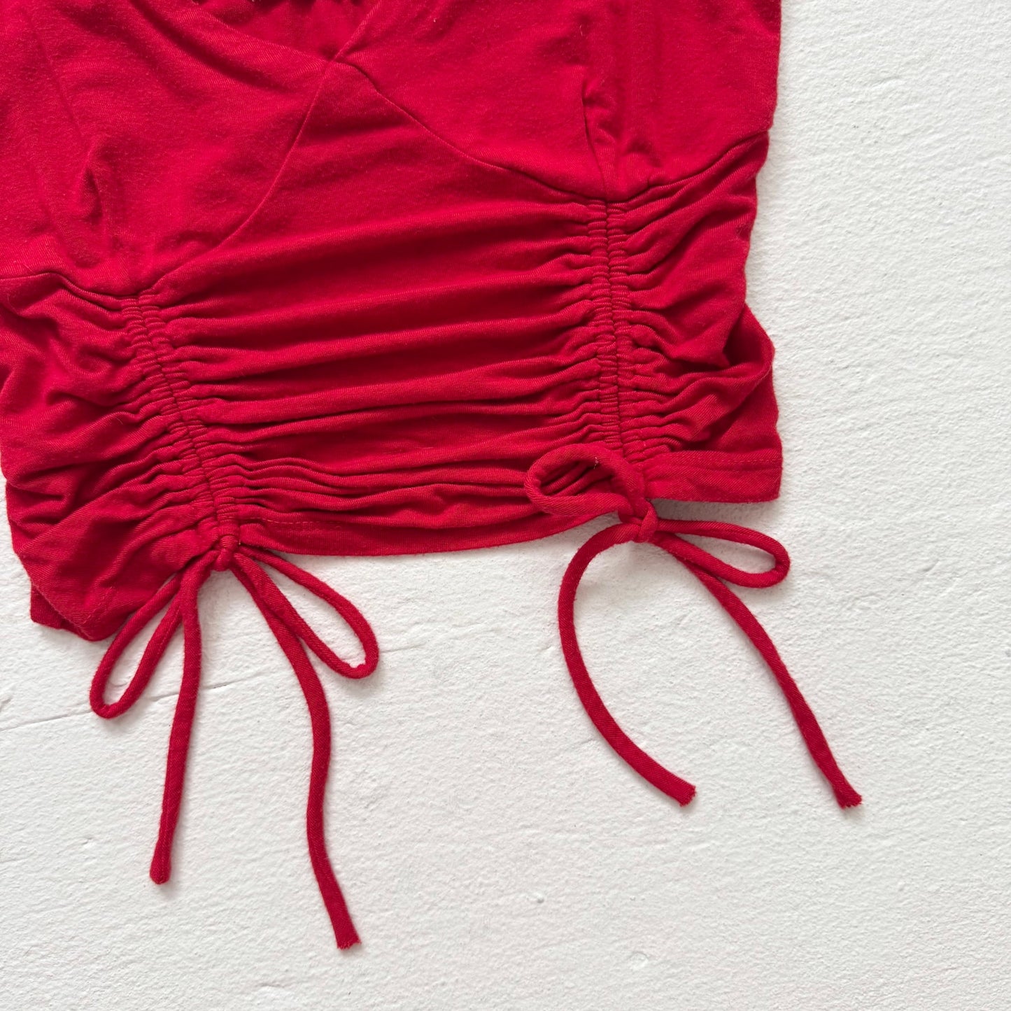 Secondhand Active USA Red Ruched Drawstring Crop Top, Size Small