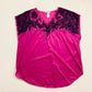 Vintage Woman Within Pink Satin Black Lace Top, Size 1X