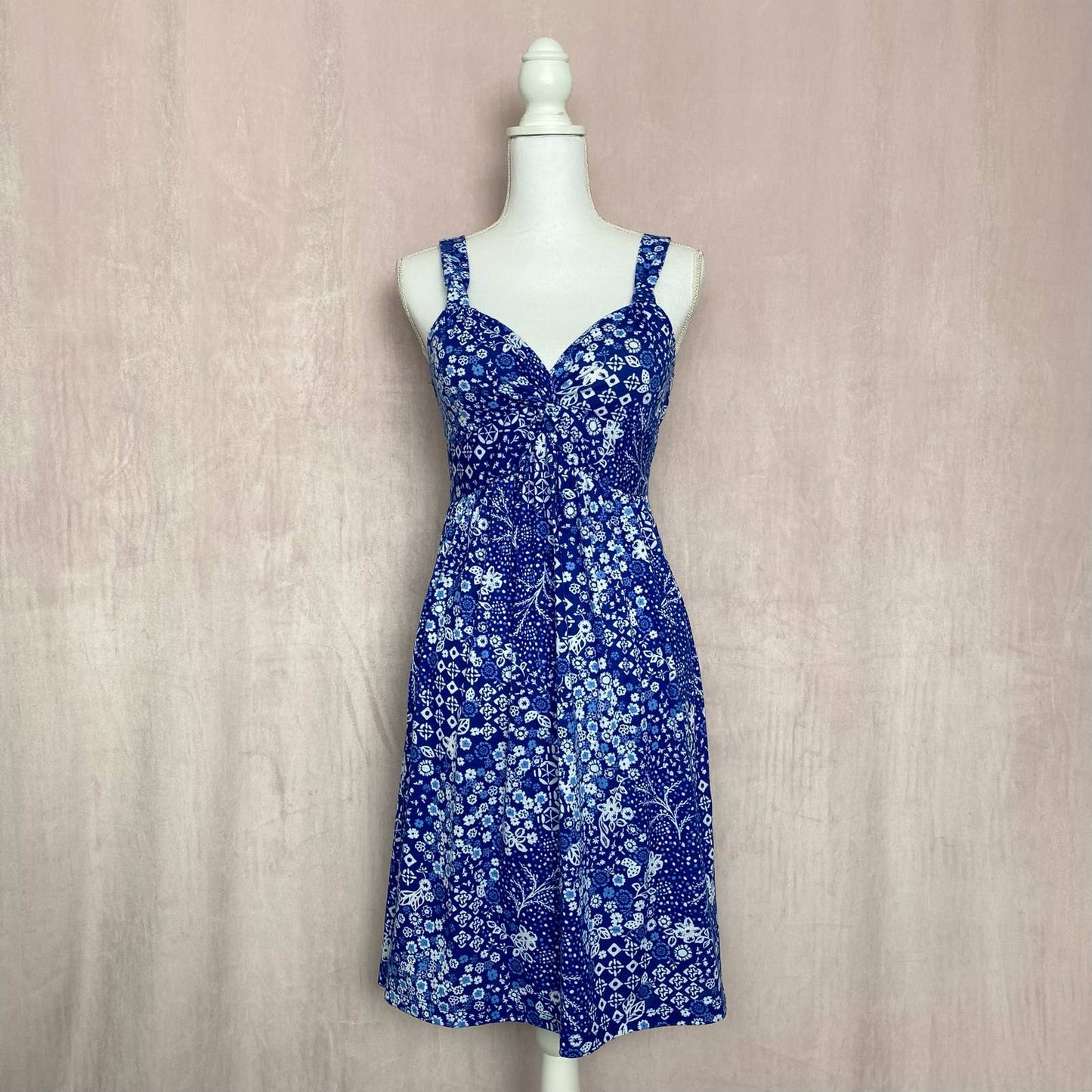 Secondhand Harlow & Rose Blue Floral Twist Front Dress, Size Medium