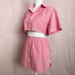 Upcycled Pink Button Front Two Piece Skirt Set, Size XS