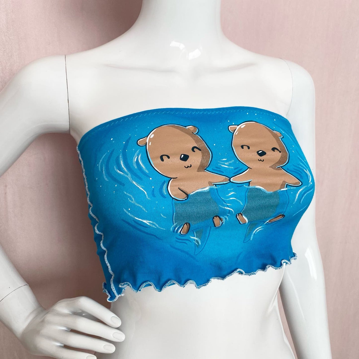 Upcycled Sea Otter Love Blue Tube Top, Size XS