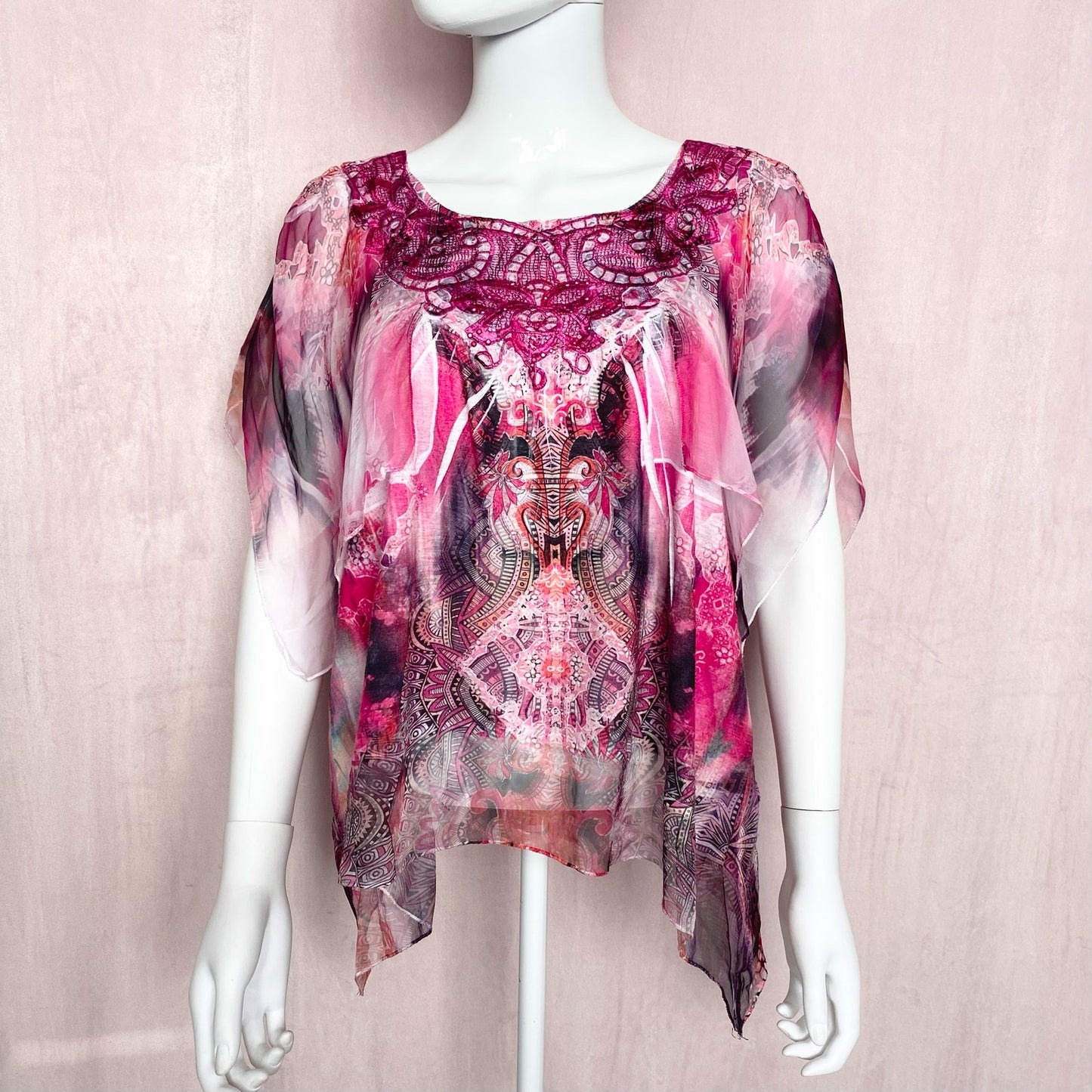 Y2K One World Embellished Overlay Tunic Blouse, Size XS