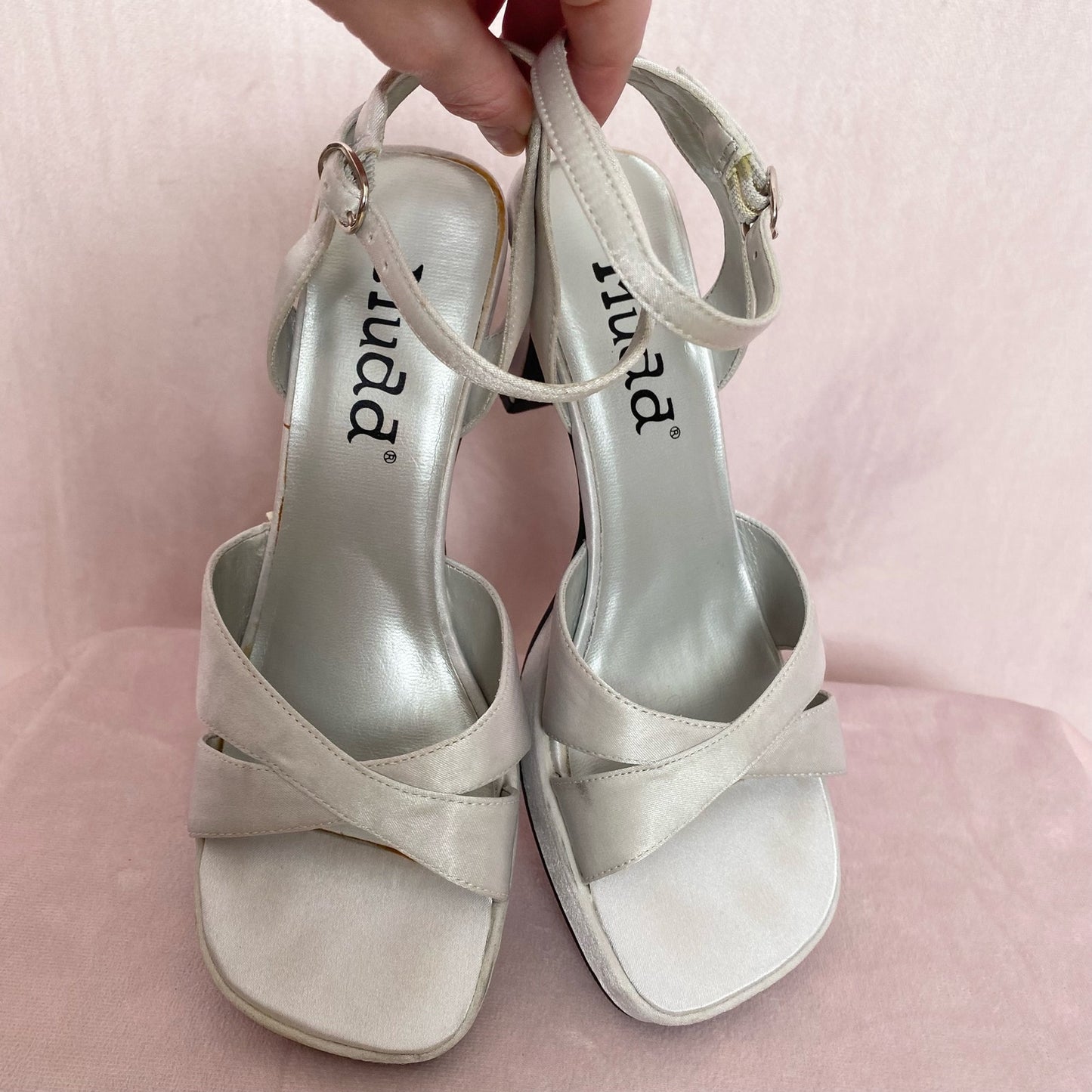 Y2K Mudd Silver Chunky Sandal Heels, Size 6.5