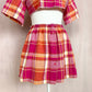 Upcycled Vintage Plaid Crop Shirt & Skirt Set, Size S/M