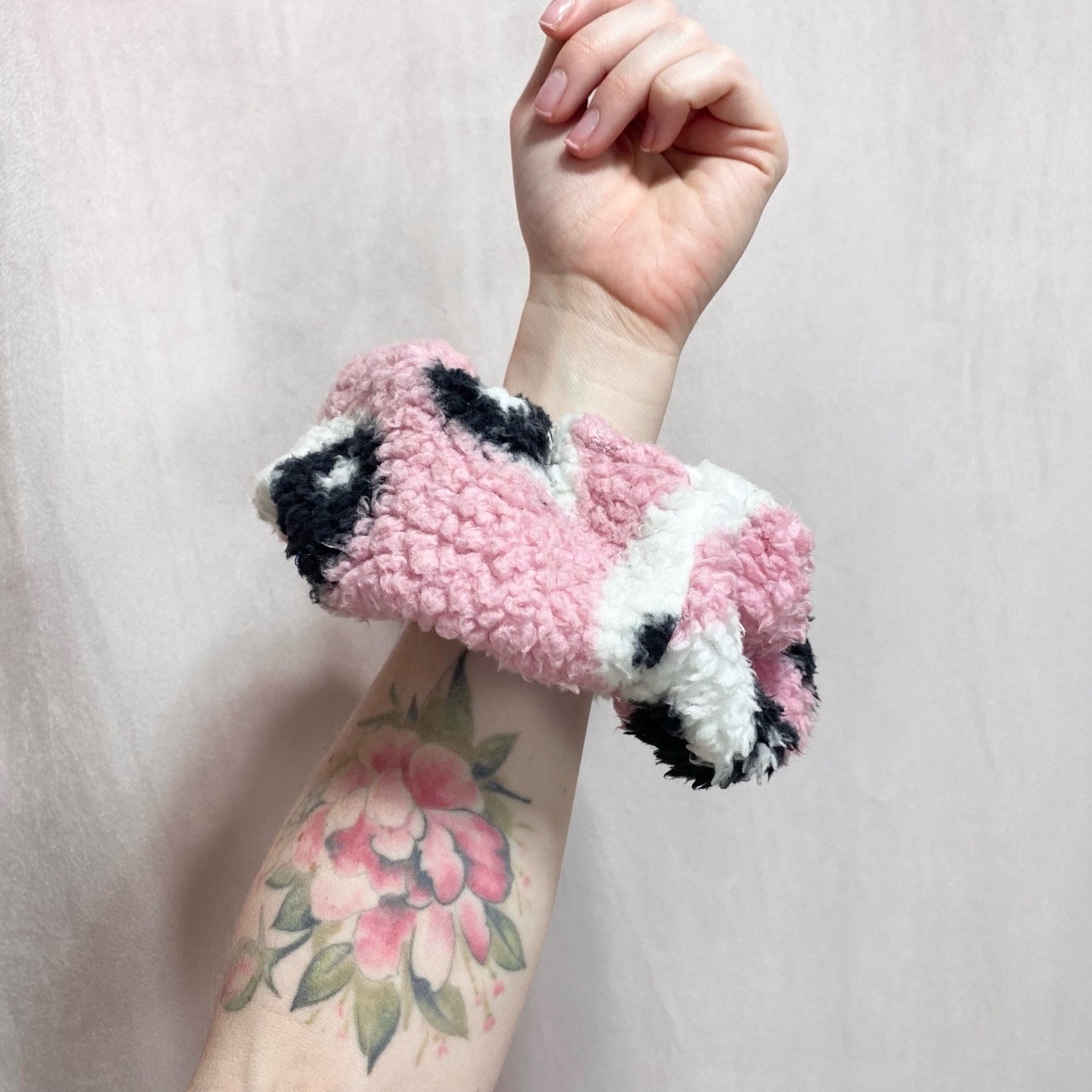 Scrap Fabric Yin-Yang Pink Teddy Jumbo Scrunchie