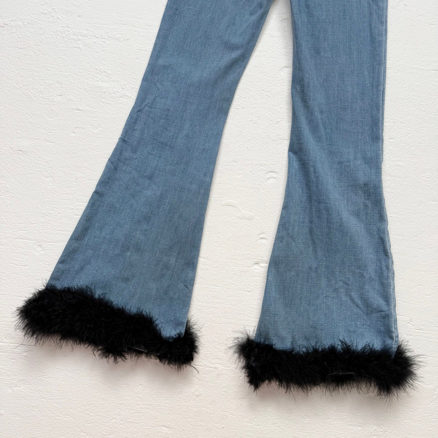 Reworked Edikted Feather Hem High Rise Flare Jeans, Size XS