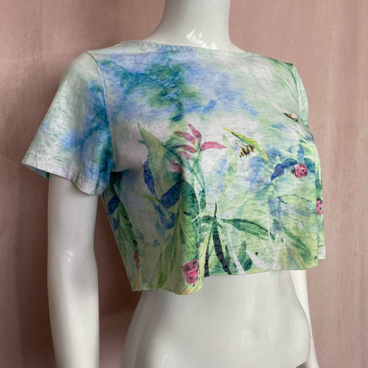 Reworked Christopher & Banks Bumble Bee Ladybug Crop Tee, Size Large Petite