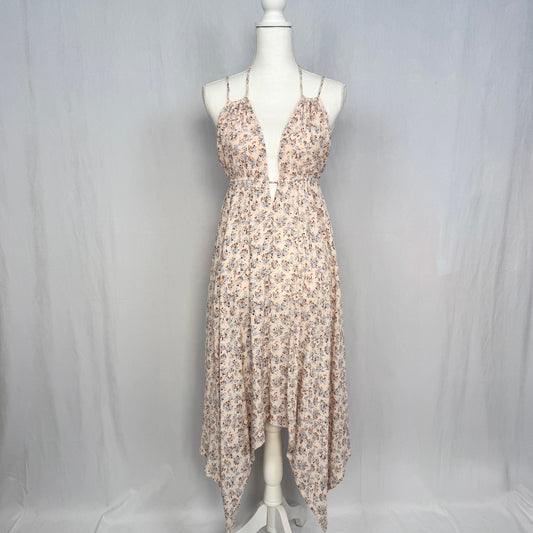 Secondhand Mahina Floral Rayon Handkerchief Hem Halter Midi Dress, Size Small