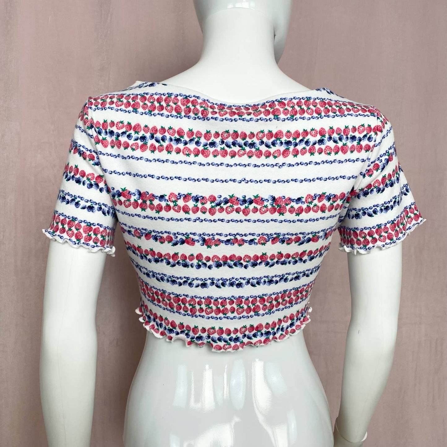 Upcycled Karen Scott Berry Print Crop Tee, Size S/M